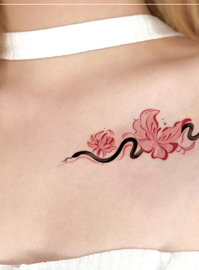 蛇缠花 彩色纹身贴纸女防水持久遮疤腿部锁骨手臂手指高级感ins