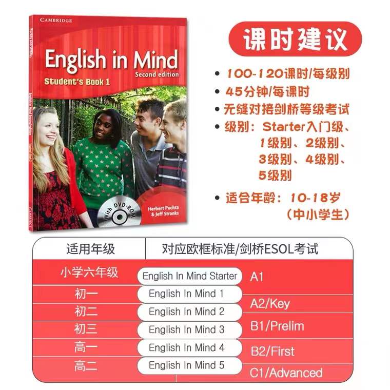 原版剑桥English in mind Starter 1/2/3/4/5级剑桥国际少儿英语中学英语教材KET/PET考试 A1入门级外国语学校精选教材eim-图0