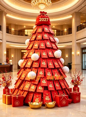 2027新年福字红包树橱窗美陈