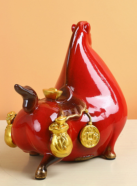 马上有钱陶瓷红色招财马摆件