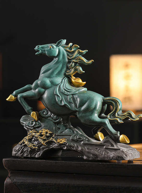 红色陶瓷马上有钱招财摆件