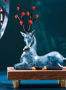 黄铜鹿摆件客厅玄关酒柜装饰品办公室桌面招财高档乔迁开业礼物