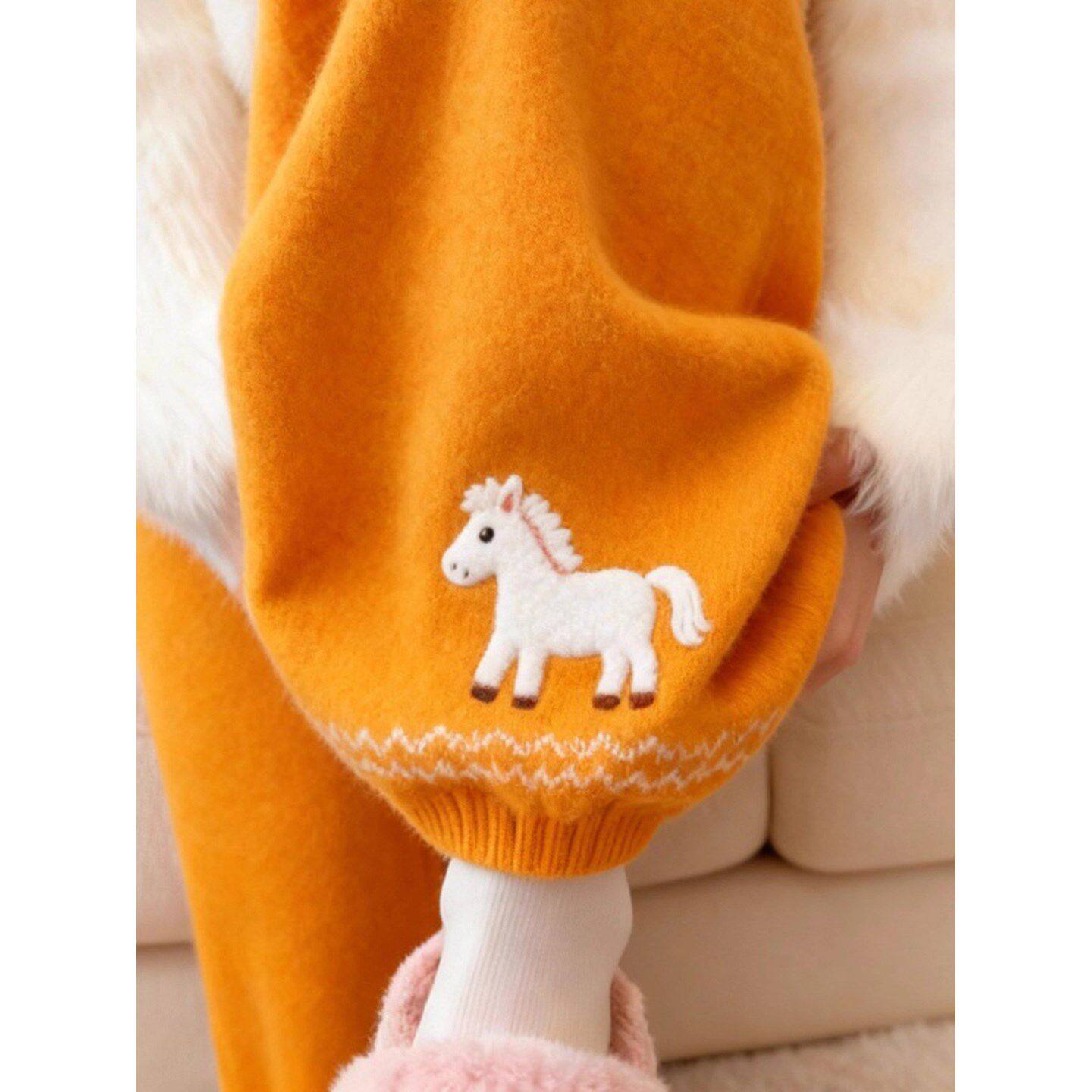 2025冬爆款橘色小马提花裤子女宽松垂感温柔慵懒风保暖时尚休闲裤,淘宝优惠券,粉丝福利购,淘宝优惠卷