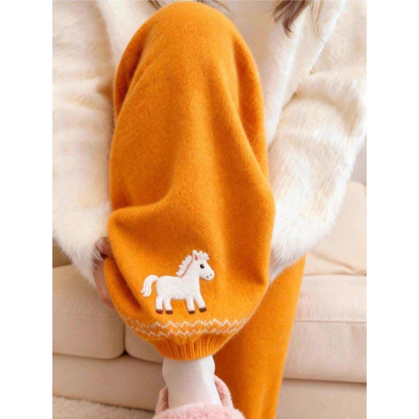 2025冬爆款橘色小马提花裤子女宽松垂感温柔慵懒风保暖时尚休闲裤,淘宝优惠券,粉丝福利购,淘宝优惠卷