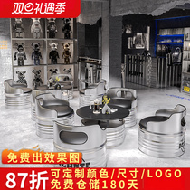 Bar Table Chairs Combined Coffee Milk Tea Shop Outdoor Net Red Industrial Wind Talks Table Iron Art Oil Barrel Cassette Sofa