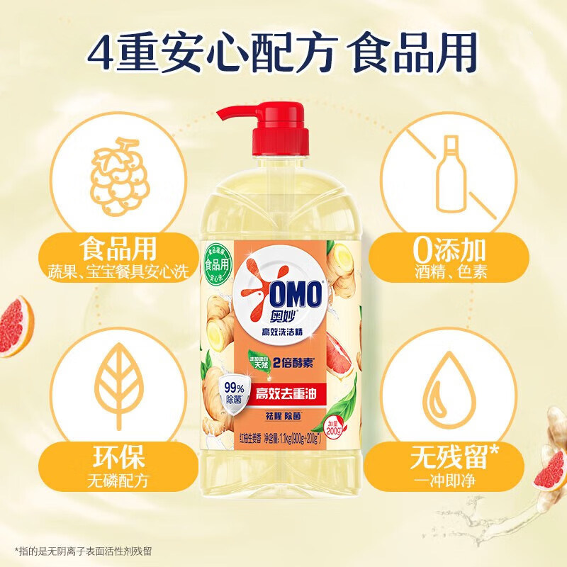 奥妙酵素高效洗洁精去油污除菌洗碗不伤手无残留洗洁剂家用大桶,淘宝优惠券,粉丝福利购,淘宝优惠卷