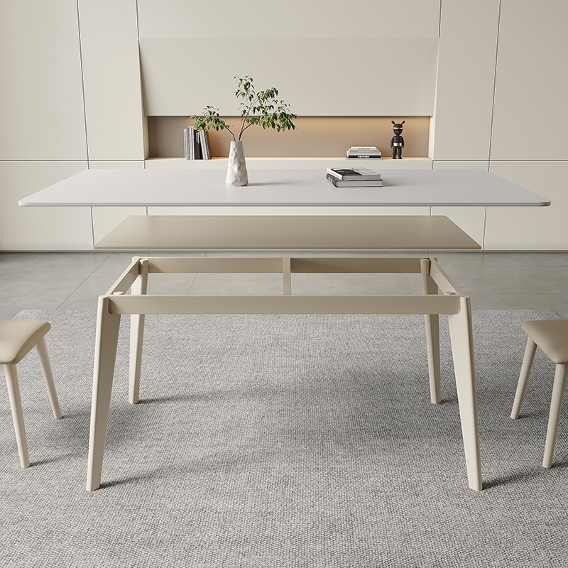 联邦家具北欧纯白岩板餐桌奶油风小户型现代简约长方形实木餐桌椅 - 图2
