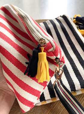 Cosmetic Bag Women Striped Makeup Case Organizer Korean Tass