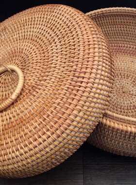 Autumn Rattan Weave Fruit Basket Round Organizers Box Dried