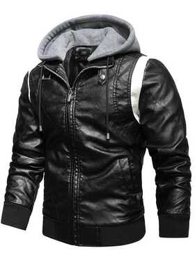 2021 New Spring Leather Men	s Jacket Removable Hoodie