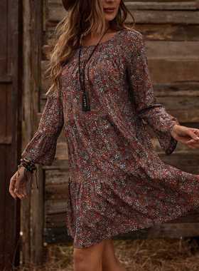 202 New women's flounces waist-in dress荷叶边收腰女连衣裙