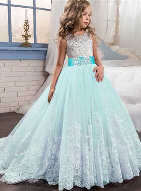 Red Girl Lace Embroidery Christmas Birthday Party Dress Flow