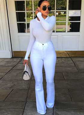 Cotton White High Waist Casual Flared Jeans Women 2021 Sprin