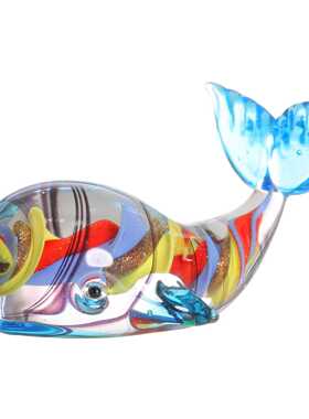 Glass Whale Ornament Hand Blown Painted Miniature Animal