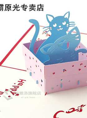 D Pop UP Holiday Greeting Card Cat Box Animal Christmas Tha