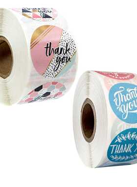 1 Roll(500Pcs) Flowers Thank You Sticker Paper Labels Round