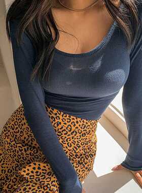 Screw Thread T Shirt Women Autumn Long Sleeve Top Basic Cott