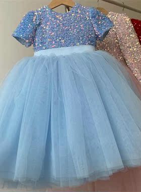 -8 Years Princess Dress Sequin Party Chidlren Clothes Flowe