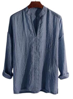 50% Dropshipping!!Men‘s Blouse Solid Color Breathable Stand