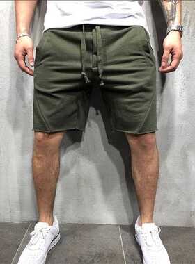 Men Shorts Wild Style Solid Color Ripped Short Pants Jogger