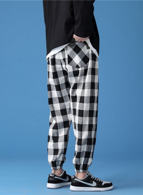 2021 Mens stripe Plaid Harem Pants Casual Pants Male Summer