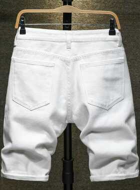 2022 Summer New Men's Ripped Denim Shorts Classic Style Blac