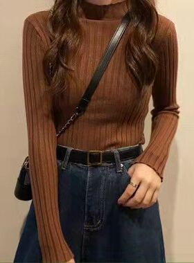 3XL women winter autumn sweater elastic knit tops turtleneck
