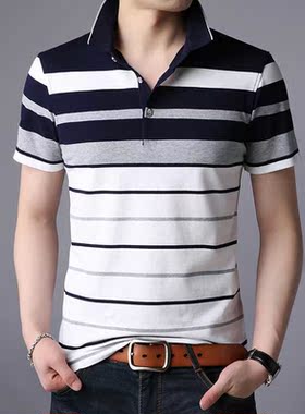 Men'S Clssic Striped Polo Shirt Cotton Short Sleeve 2021Sum