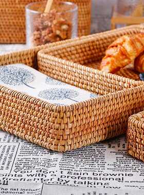 Hand-Woven Storage Basket Rattan Storage Tray Wicker