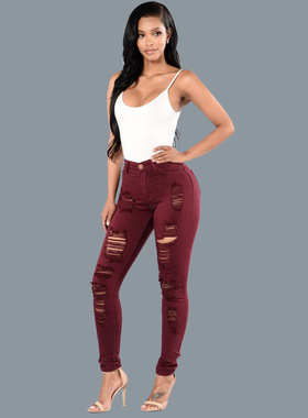 S-XXXL plus-size women's ripped, small-legged leggings打底裤