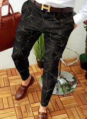 2022 NEW Men Business Casual Trousers Retro Pattern Print S