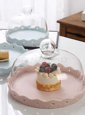 Transparent Glass Cover Cake Plate Ceramic Tableware Bread