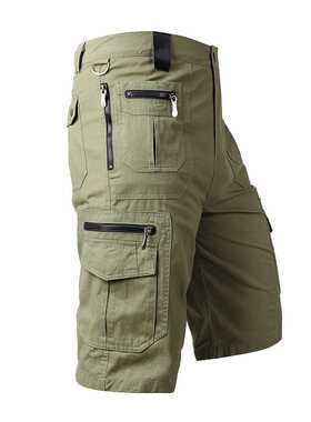 Summer Men's Casual Cotton Cargo Shorts Overalls Long Length