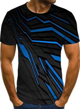 Casual Men's T-Shirts Men's 3D Plaid ops Daily Casual Short-
