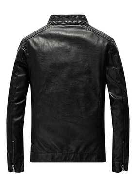 New Spring Men's Leather Jackets Stand Collar Motorc