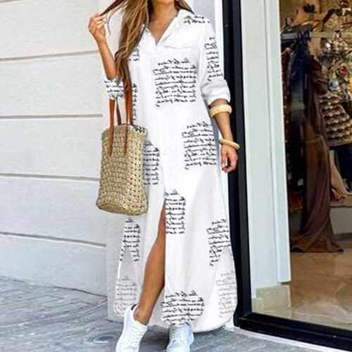 Casual Dresses Women Long Sleeve Shirt Dress Autumn Printed - 图1