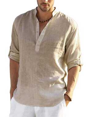 KB New Men's Casual Blouse Cotton Linen Shirt Loose Tops Lon