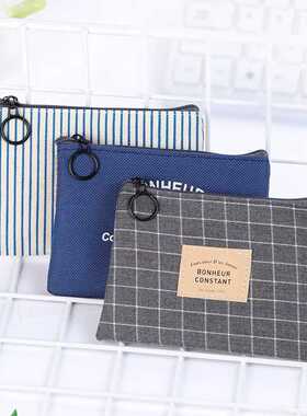 Unisex Canvas Coin Bag Purse Women Stripe Coin Money Card Ho