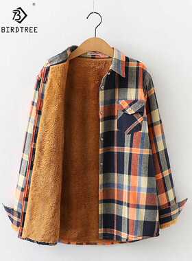 Velvet Thick Warm Women's Plaid Shirt Female Long Sleeve Top
