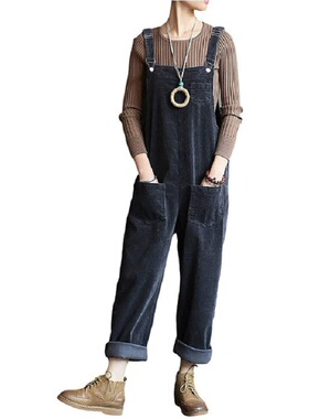 S-5xl Corduroy women's long suspenders大码灯芯绒长款女背带裤