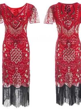 1920s Flapper Roaring Embellished Art Deco Gatsby Dress