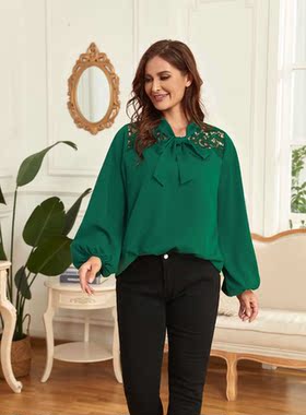 XL-4XL plus size women's green blouse大码女士绿色衬衫上衣