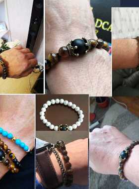 Luxury Crown Natural Tiger Eye Stone Bead Bracelets Men's A