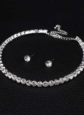 Classic Female Round Crystal Jewelry Set Charm Silver Color