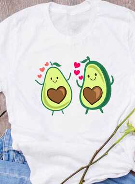 Women Graphic Avocado Cat Printing Cartoon Fruit Clothes Flo