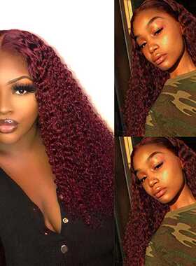 Kinky Curly Human Hair Bundles With Closure 4x4 99J/Burgundy