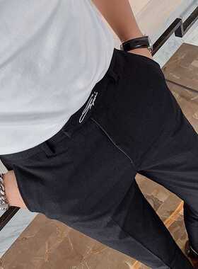 Embroidered Men's Business Dress Pants Korean Style Slim Fit