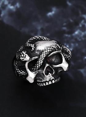 Punk Hip Hop Unique Silver Color Skull Rings For Men Stainle