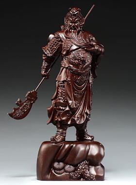 直播货源黑檀木雕关公摆件家居装饰关羽神像大刀木制工艺品雕像
