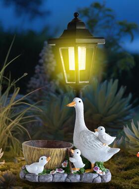 跨境户外鸭子太阳能夜灯花园雕像动物园艺装饰庭院摆件树脂工艺品